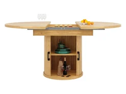 Mesa de comedor extensible para 6 personas - 118/158 x 118 x 76,8 cm - con almacenamiento - MDF - natural