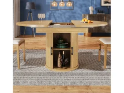 Mesa de comedor extensible para 6 personas - 118/158 x 118 x 76,8 cm - con almacenamiento - MDF - natural