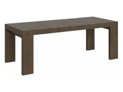 Mesa de comedor extensible de madera Ribo-Color Marrón-Soporte 2 pies-Alargaderas -Ancho extensible