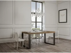 Mesa de comedor extensible tiroz-Color Marrón-Soporte 4 pies-5 alargaderas gruesas-Ancho extensible