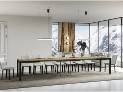 Mesa de comedor extensible Karry evolución-Color Natural-Soporte 4 pies-Ancho extensible