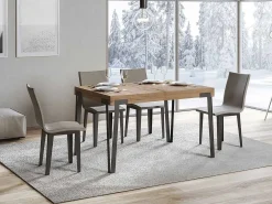 Mesa de comedor extensible de diseño con patas de metal antracita Konta-Color Natural-Ancho extensible
