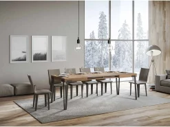 Mesa de comedor extensible de diseño con patas de metal antracita Konta-Color Natural-Ancho extensible