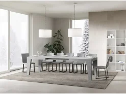 Mesa de comedor extensible de madera Naxo.-Color Gris cemento-Base y soporte con ruedas-Alargaderas -Ancho extensible