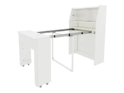 Mesa de comedor extensible blanca para 2 o 3 personas con almacenaje, regulable en 4 longitudes, 52/132,5x80x73cm