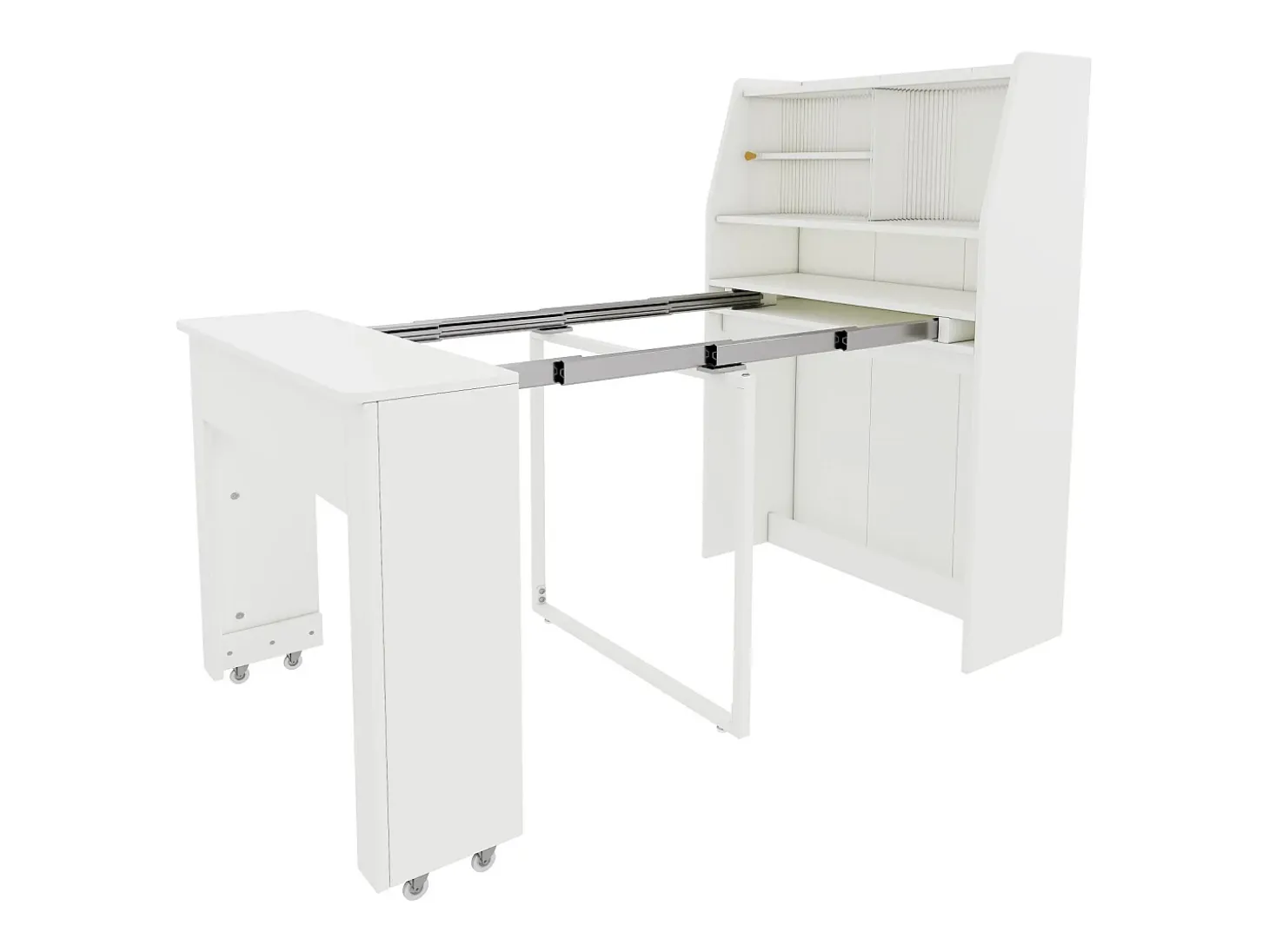 Mesa de comedor extensible blanca para 2 o 3 personas con almacenaje, regulable en 4 longitudes, 52/132,5x80x73cm