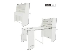 Mesa de comedor extensible blanca para 2 o 3 personas con almacenaje, regulable en 4 longitudes, 52/132,5x80x73cm