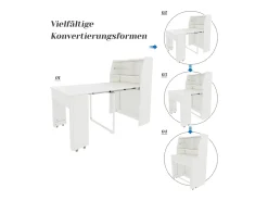 Mesa de comedor extensible blanca para 2 o 3 personas con almacenaje, regulable en 4 longitudes, 52/132,5x80x73cm