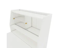Mesa de comedor extensible blanca para 2 o 3 personas con almacenaje, regulable en 4 longitudes, 52/132,5x80x73cm