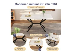 Mesa de comedor extensible para 4 a 6 cubiertos - L 120/160 x W 80 x H 75 cm - Madera MDF y metal - Blanco