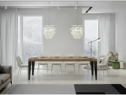 Mesa de comedor extensible Flavio-Color Natural-Soporte 4 pies-Alargaderas -Ancho extensible