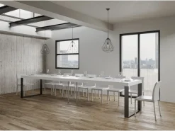 Mesa de comedor extensible tiroz-Color Blanco-Soporte 4 pies-5 alargaderas gruesas-Ancho extensible