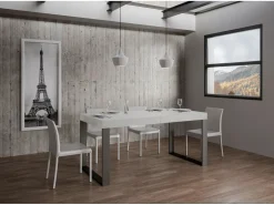 Mesa de comedor extensible tiroz-Color Blanco-Soporte 4 pies-5 alargaderas gruesas-Ancho extensible