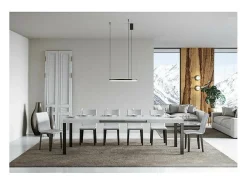 Mesa de comedor extensible Karry-Color Blanco-Soporte 2 pies-Ancho extensible