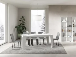 Mesa de comedor extensible de madera Naxo.-Color Blanco-Soporte 4 pies-Alargaderas -Ancho extensible