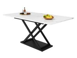 Mesa de comedor extensible para 4 a 6 personas - 120/160 x 80 x 75 cm - Patas de MDF y metal - Tablero efecto mármol - Color blanco