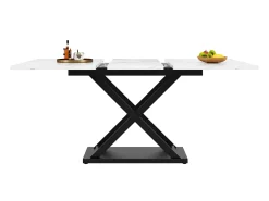 Mesa de comedor extensible para 4 a 6 personas - 120/160 x 80 x 75 cm - Patas de MDF y metal - Tablero efecto mármol - Color blanco