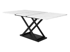 Mesa de comedor extensible para 4 a 6 personas - 120/160 x 80 x 75 cm - Patas de MDF y metal - Tablero efecto mármol - Color blanco