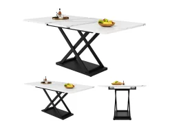 Mesa de comedor extensible para 4 a 6 personas - 120/160 x 80 x 75 cm - Patas de MDF y metal - Tablero efecto mármol - Color blanco