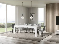 Mesa de comedor extensible de madera Naxo.-Color Blanco-Soporte 4 pies-Alargaderas -Ancho extensible