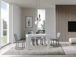 Mesa de comedor extensible de madera Naxo.-Color Blanco-Soporte 4 pies-Alargaderas -Ancho extensible
