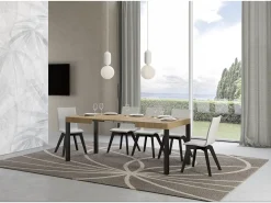 Mesa de comedor extensible Karry-Color Natural-Soporte 4 pies-Ancho extensible