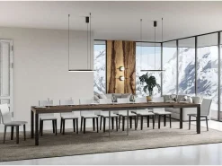 Mesa de comedor extensible Karry-Color Marrón-Base y soporte con ruedas-Ancho extensible