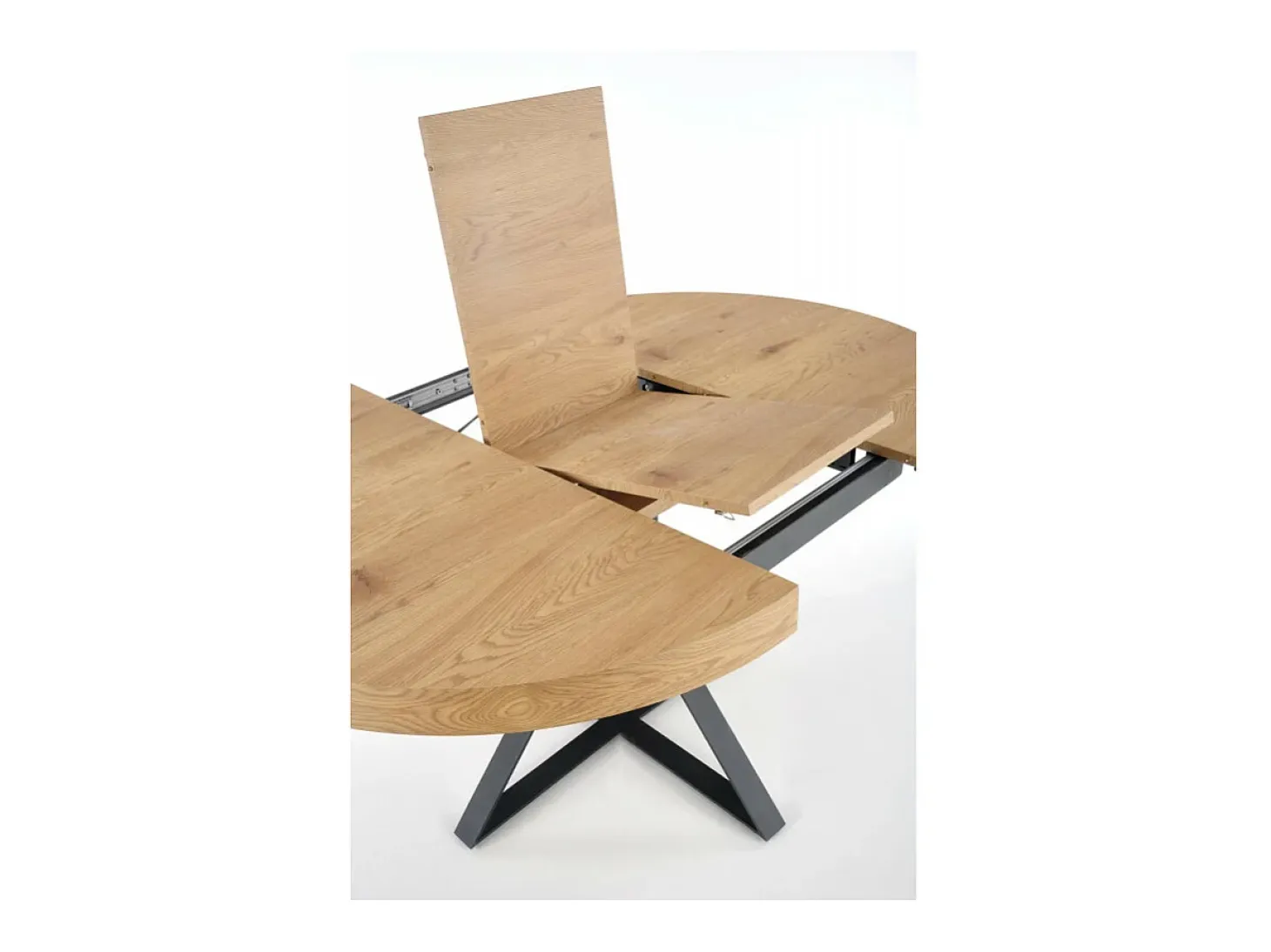 Mesa de comedor extensible con tablero de aspecto roble y patas de metal negro CERVANTES