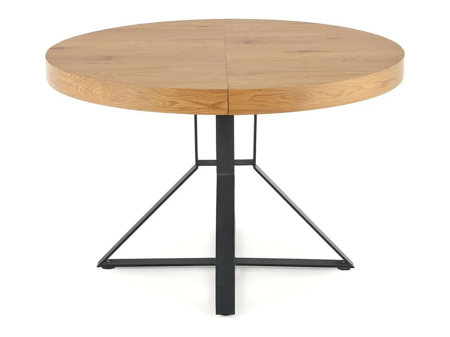 Mesa de comedor extensible con tablero de aspecto roble y patas de metal negro CERVANTES
