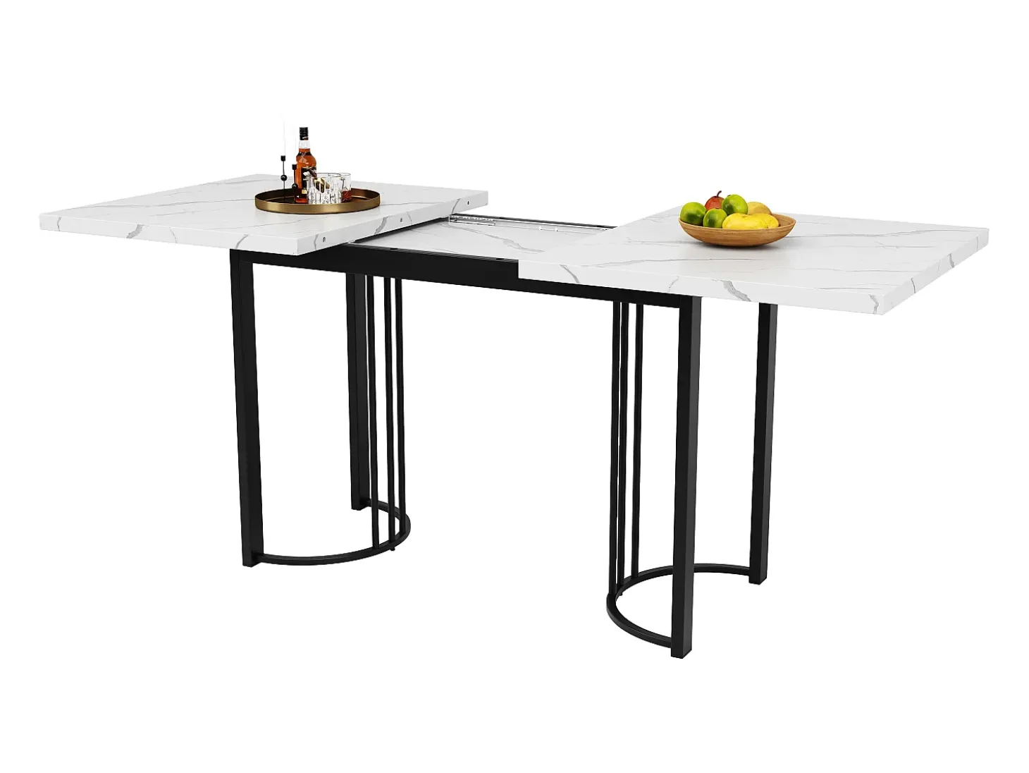 Mesa de comedor extensible (140-179.5 x 80 cm) - en MDF y metal - tablero efecto mármol - Blanco