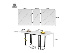 Mesa de comedor extensible (140-179.5 x 80 cm) - en MDF y metal - tablero efecto mármol - Blanco