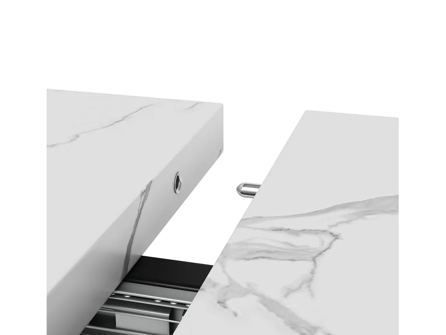 Mesa de comedor extensible (140-179.5 x 80 cm) - en MDF y metal - tablero efecto mármol - Blanco
