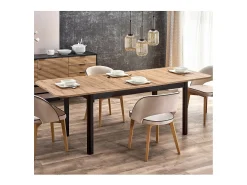 Mesa de comedor extensible BREHAT 160-228 aspecto negro y roble