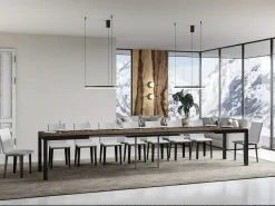Mesa de comedor extensible Karry evolución-Color Marrón-Base y soporte con ruedas-Ancho extensible