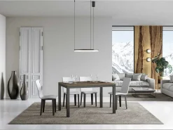 Mesa de comedor extensible Karry evolución-Color Marrón-Base y soporte con ruedas-Ancho extensible