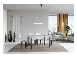 Mesa de comedor extensible Karry-Color Blanco-Soporte 4 pies-Ancho extensible