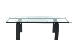 Mesa de comedor extensible LUBANA - Cristal templado, metal - negro