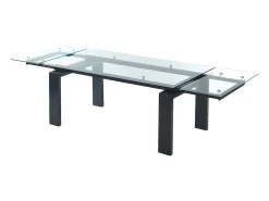 Mesa de comedor extensible LUBANA - Cristal templado, metal - negro