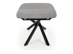 Mesa de comedor extensible con tablero de cristal gris oscuro y pata central de acero negro con diseño Chambord