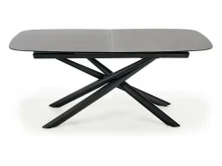 Mesa de comedor extensible con tablero de cristal gris oscuro y pata central de acero negro con diseño Chambord