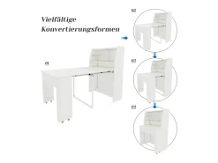 Mesa de comedor extensible para 4 a 6 cubiertos con armario - L52/132,5xB80xH76cm - Tablero de partículas - Blanco