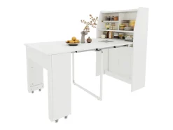 Mesa de comedor extensible para 4 a 6 cubiertos con armario - L52/132,5xB80xH76cm - Tablero de partículas - Blanco