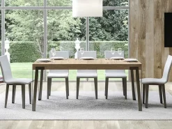 Mesa de comedor extensible de diseño con patas de metal antracita Konta-Color Natural-Ancho extensible