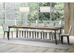 Mesa de comedor extensible de diseño con patas de metal antracita Konta-Color Natural-Ancho extensible