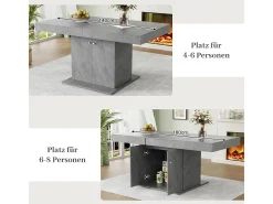 Mesa de comedor extensible (140/180 x 80 x 76 cm): ahorra espacio, multifuncional, aspecto hormigón.