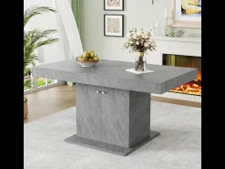 Mesa de comedor extensible (140/180 x 80 x 76 cm): ahorra espacio, multifuncional, aspecto hormigón.