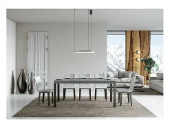 Mesa de comedor extensible Karry-Color Gris cemento-Soporte 4 pies-Ancho extensible