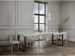 Mesa de comedor extensible tiroz-Color Blanco-Soporte 4 pies-5 alargaderas finas-Ancho extensible