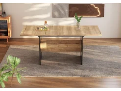 Mesa de comedor extensible 140/180x80 cm, para 4 a 6 personas, diseño en madera natural, rectangular, estilo minimalista (dimensiones: 140/180 x 80 x 75 cm)