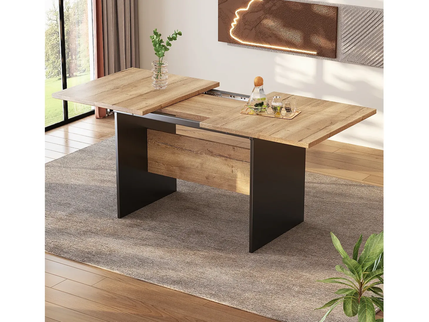Mesa de comedor extensible 140/180x80 cm, para 4 a 6 personas, diseño en madera natural, rectangular, estilo minimalista (dimensiones: 140/180 x 80 x 75 cm)